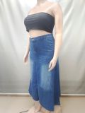 SC Plus Size Washed High Waist Denim Long Skirt GAKF-60702