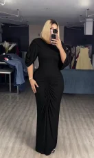 SC Mesh Ruched Bat Sleeve Maxi Dress GADE-10242
