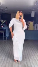 SC Mesh Ruched Bat Sleeve Maxi Dress GADE-10242