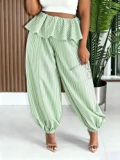 SC Stripe Print Ruffles Loose Pants ZDF-33533