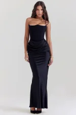 SC Satin Ruched Slim Tube Top Dress GWDS-250879-1