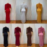 SC Mesh Ruched Bat Sleeve Maxi Dress GADE-10242