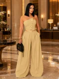 SC Solid Color Wrap Chest Top Wide Leg Pants Suit ZSD-0785