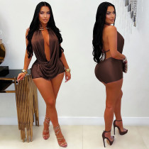 SC Deep V Neck Solid Color Romper BY-7798