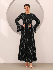 SC Polka Dot Print Long Sleeve Maxi Dress GSRX-986