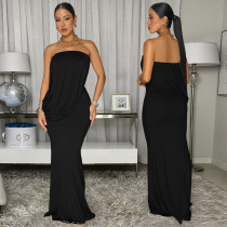 SC Solid Color Ruched Tube Top Dress BY-7797
