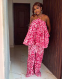 SC Halterneck Print Off Shoulder Two Piece Pants Set GQLK-6686