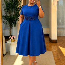 SC Plus Size 3D Flower Short Sleeve Midi Dress GCZF-8667