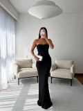 SC Mesh Ruched Solid Color Evening Dress GMYU-11534