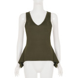 SC Solid Color Irregular Hem Tank Top And Culottes Suit GPKJ-MR50009