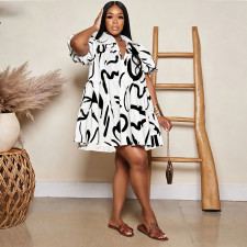 SC Plus Size Print Loose Short Sleeve Casual Dress GTYZ-7614