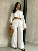 SC Solid Color Slash Shoulder Loose Two Piece Pants Set SFY-2817