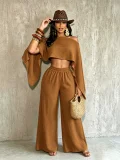 SC Solid Color Slash Shoulder Loose Two Piece Pants Set SFY-2817