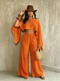 SC Solid Color Slash Shoulder Loose Two Piece Pants Set SFY-2817