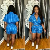 SC Polka Dot Print Zipper Two Piece Shorts Set SH-391615