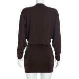 SC Long Sleeve Zipper Solid Color Mini Dress GSZM-C26DS314