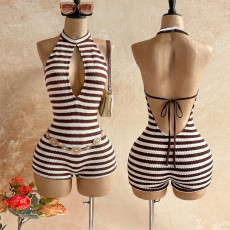 SC Stripe Sleeveless Tie Up Romper GZIY-6398
