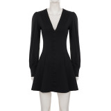 SC Deep V Neck Long Sleeve Mini Dress GPKJ-MR49373