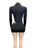 SC Deep V Tight Long Sleeve Two Piece Skirts Set  GFCF-1508