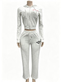 VIP1 Print Long Sleeve Zipper Hooded Two Piece Pants Set GFCF-1528
