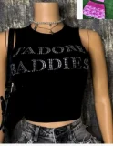 SC Letter Print Hot Drill Sleeveless Top GNJF-50859