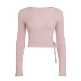 SC Long Sleeve V Neck Lace Up Top GPKJ-MR22954