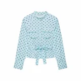 SC Polka Dot Print Long Sleeve Two Piece Shorts Set GKYS-3037