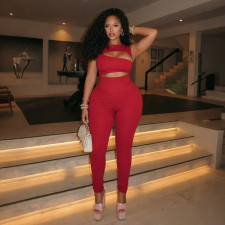 SC Solid Color Hollow Out Jumpsuit MXBF-J26JP362