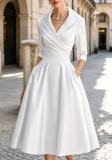 SC Plus Size Solid Color Long Sleeve Satin Midi Dress BGN-371