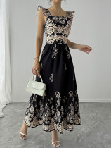 SC Print Sleeve Square Neck Midi Dress GYLY-10801