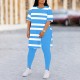 SC Plus Size Stripe Print Short Sleeve Two Piece Pants Set QXLB-XRB-ZI86UY