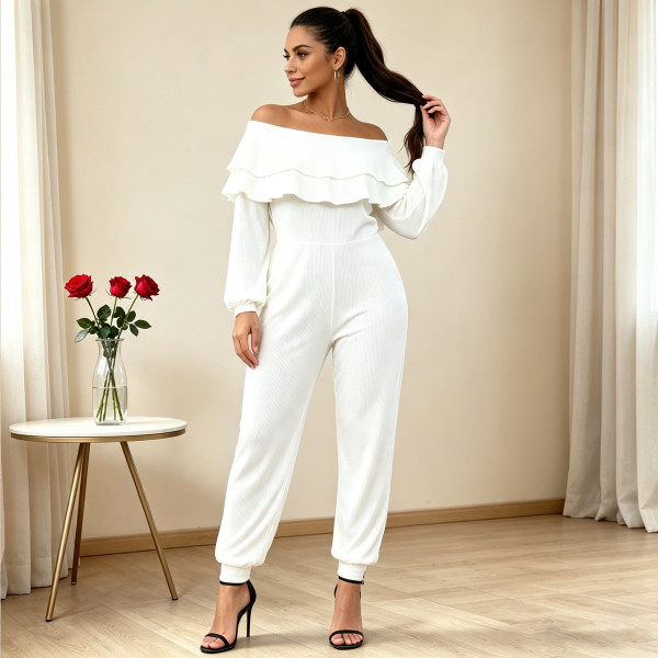 SC Plus Size One Shoulder Long Sleeve Knits Jumpsuit QMZF-1909