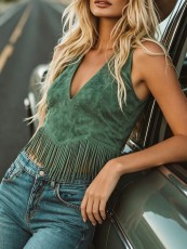 SC Suede Sleeveless Tassel Tank Tops GXBQ-H27