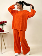 SC Plus Size Long Sleeve Loose Top Wide Leg Pants Suit QMZF-2157