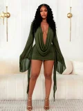 SC Flare Sleeve Mesh Deep V Neck Mini Dress SFY-2818