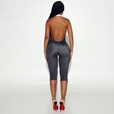 SC Stripe Printed Backless Seventh Jumpsuit MXBF-J26JP347