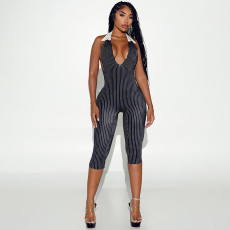 SC Stripe Printed Backless Seventh Jumpsuit MXBF-J26JP347