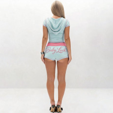 SC Letter Print Short Sleeve Top Short 2 Piece Set SHD-8513