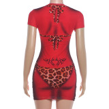 SC See Through Print Short Sleeve Mini Dress XEF-K6D15964A