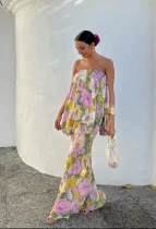 SC Sexy Print Off Shoulder Maxi Dress GADE-11339