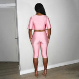 SC Solid Color Tie Up Top Seventh Pants Suit GSZM-C26ST290