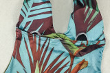 SC Halterneck Print V Neck Two Piece Skirts Set GJYO-JSD711932