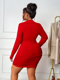 SC Plus Size Solid Color Ruched Mini Dress GAWE-6782