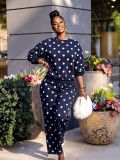 SC Polka Dot Print Long Sleeve Two Piece Pants Set ZDF-33557