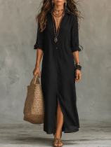 SC Short Sleeve Lapel Split Maxi Dress GWDS-260718