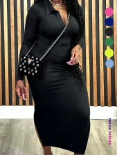 SC Plus Size Solid Color Long Sleeve Knits Midi Dress ZDF-33555