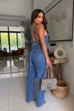 SC Sleeveless Denim Sling Wide Leg Jumpsuit OSM-4507