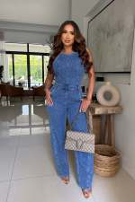 SC Sleeveless Denim Sling Wide Leg Jumpsuit OSM-4507