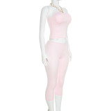 SC Solid Color Halterneck Top Two Piece Pants Set GDSF-Y26ST331