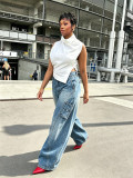 SC Plus Size Multi-pockets Washed Loose Jeans GYLN-8913